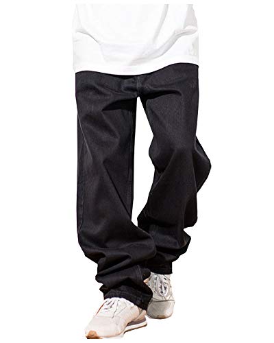 CYSTYLE übergröße Herren Jeanshose Baggy Jeans Denim Straight Leg in Hip Hop Stil für Große Größen (Schwarz, 46) von CYSTYLE