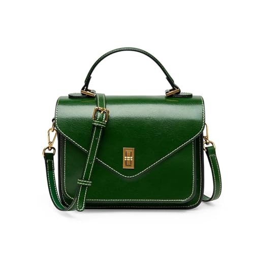 CYSUE Schultertaschen für Damen, echtes Rindsleder, Retro-Stil, kleine Tragetasche, Damen-Umhängetasche, klassische Umhängetasche, grün, 23-17-9cm von CYSUE