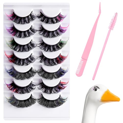 Gänsewimpern-Set, 7 Paar Wimpern mit Pinzette und Bürste, wiederverwendbar, lange Lebensdauer, 7 Pcs Veranda Gans Outfit Wimpern, Kunststoff Rasen Gans Statue gefälschte Wimpern von CYUXING