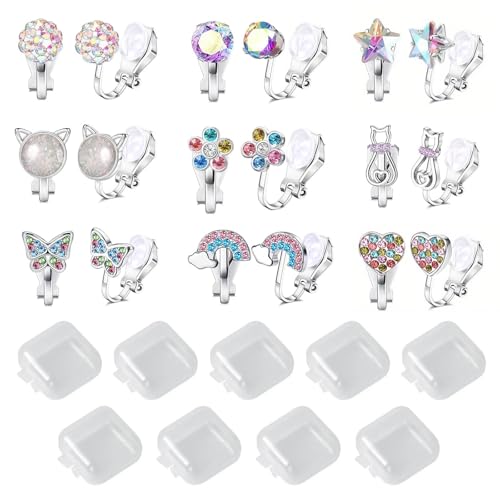 CYUaoao 9 Paar Ohrclips Mädchen Hypoallergene Clip Ohrringe Mädchen mit Gummistopper Clip on Ohrringe Ohne Ohrloch Kinder Schmuck für Kinder Mädchen von CYUaoao
