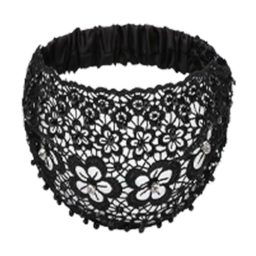 Boho-Stirnbänder, elegante, breite Stirnbänder mit Kristall- und Perlenverzierung, Kopfbedeckung aus hohler Spitze in Pflaumenblütenform für Damen von CYWBUEAFY