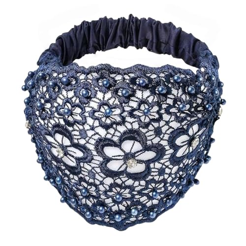 Boho-Stirnbänder, elegante, breite Stirnbänder mit Kristall- und Perlenverzierung, Kopfbedeckung aus hohler Spitze in Pflaumenblütenform für Damen von CYWBUEAFY
