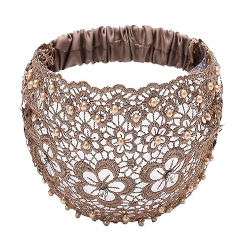 Boho-Stirnbänder, elegante, breite Stirnbänder mit Kristall- und Perlenverzierung, Kopfbedeckung aus hohler Spitze in Pflaumenblütenform für Damen von CYWBUEAFY