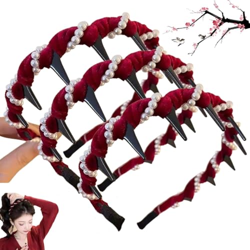 Vintage Haarband mit Kunstperlen und hohem Schädel, elegante geflochtene Perlen mit Zahnring, modisches Flechtwerkzeug für Damen und Mädchen Vintage Haarband mit Kunstperlen und hohem Schädel, elegante geflochtene Perlen mit Zahnring, modisches Flechtwerkzeug für Damen und Mädchen von CYWBUEAFY