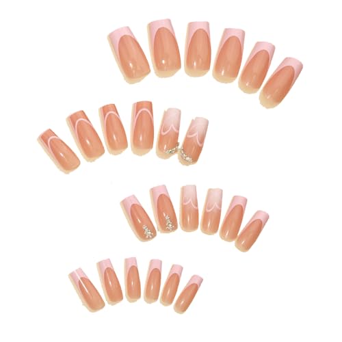 24 Stück Weiß Puadratisch falsche Nagelspitzen mit Heart,French Weiße Falsche Nägel Mit Herz Design,Künstliche Nägel Zum Aufkleben,Fake nägel für Frauen Nails Art (French Heart) von CYXZMYA