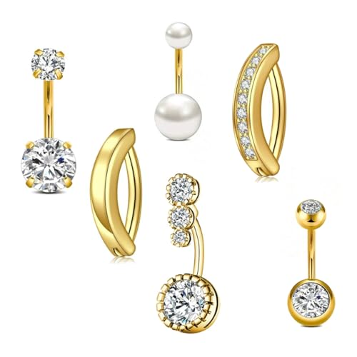 CYXZMYA 6 Stück Bauchnabelpiercing Gold,Bauchnabelpiercing Golds Chirurgenstahl,Sechs bauchnabelpiercing Gold für Frauen Piercing Bauchnabel Schmuck,Sehr Geeignet für Strandbekleidungs. von CYXZMYA