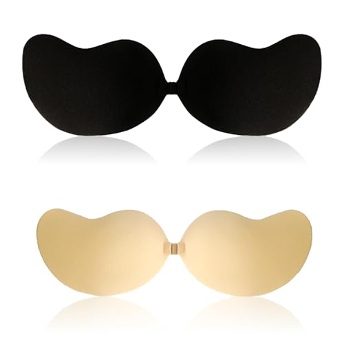 CYXZMYA 2 Stück Klebe BH Push Up,Klebe BH Push up für Kleine Brüste,Rückenfrei,Wiederverwendbare Unsichtbar Silikon Rückenfreier Haut Freundlich Selbstklebend,für Brautkleid Badeanzug Kleid von CYXZMYA
