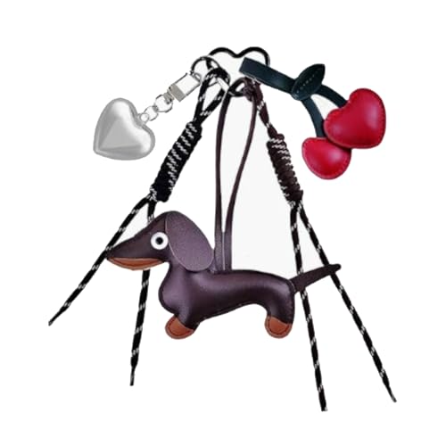 CYXZMYA Dackel Schlüsselanhänger,Dackel Anhänger,Taschenanhänger Leder,Tasche Anhänger,Schlüsselanhänger Mit Hund Und Kirsche,Geeignet Zum Aufhängen An Geldbörsen,Schlüsseln,Reißverschlüssen von CYXZMYA