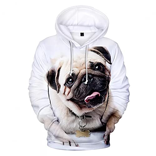 Unisex Druck Kapuzenpullover 3D Mops Hoodies Männer Frauen Sweatshirts Hoodie Pullover Herbst 3D Mops mit Kapuze Casual Jungen Mädchen Streetwear-L von CYYCXC@