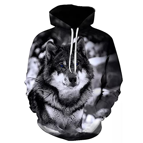 Unisex Druck Kapuzenpullover Neuer Wolf Hoodie Herren Hoodie Herbst und Winter Hip Hop Hoodie lässiger 3D Wolf Hoodie-XL von CYYCXC@