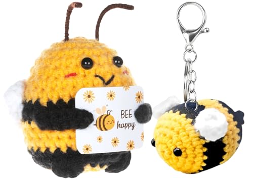 CYZJPRVN Pocket Hug Biene Glücksbringer Geschenke, Schlüsselanhänger Biene Süße Bienen Anhänger Gehäkelte Biene Hummel Anhänger Glück Biene Positive Geschenke, Positive Biene Deutsch, 2PCS von CYZJPRVN