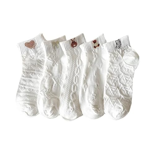 6 Paar weiße Damen-Socken mit niedlichem Muster, weiche JK Uniform-Socken, Y2K, niedrig geschnitten, Crew-Socken, Weiss/opulenter Garten von CYee