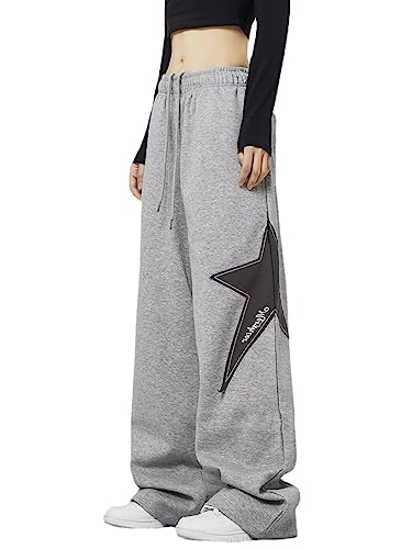 CYee Y2K Star Sweatpants Pants Emo Elastic Waist Cargo Pant Harajuku Drawstring Baggy Trousers Acubi Goth Clothes, Grau, Groß von CYee