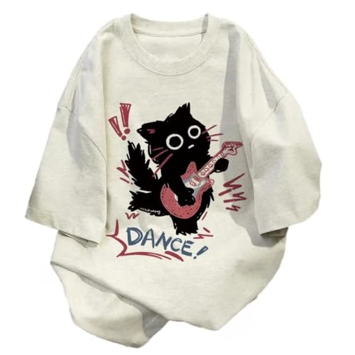 Damen-T-Shirt, Vintage-Stil, Y2K, Katzen-Grafik, Harajuku, Sommer, Emo Grunge, übergroß, Streetwear, adrette, Gothic-Kleidung, GRAU, 3X-Groß Damen-T-Shirt, Vintage-Stil, Y2K, Katzen-Grafik, Harajuku, Sommer, Emo Grunge, übergroß, Streetwear, adrette, Gothic-Kleidung, GRAU, 3X-Groß von CYee