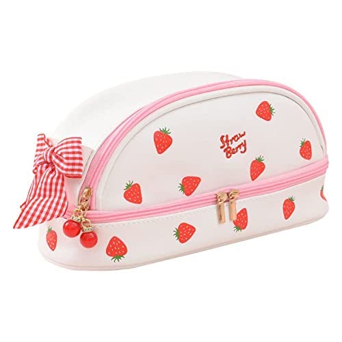 Niedliches Erdbeer-bedrucktes großes Federmäppchen, japanischer Cord-Stifthalter, Kawaii-Schreibwarenbeutel, Make-up-Kosmetiktasche für Schüler (Erdbeere) von CYee