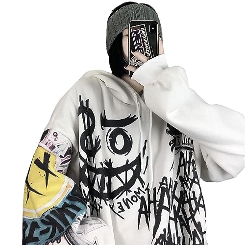 Y2K Hoodie Cyber Grunge Alt Kleidung Graffiti Jacke Zip Up Emo Sweatshirt Harajuku Oversized Kapuzenpullover Acubi Goth, Weiss/opulenter Garten, S von CYee