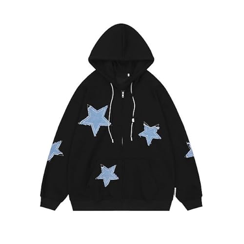 Y2K Hoodie Frauen Grunge Stars Zip Up Sweatshirt Acubi Emo Oversized Kapuzenjacke Harajuku Pullover Alt Kleidung, Schwarz, M von CYee