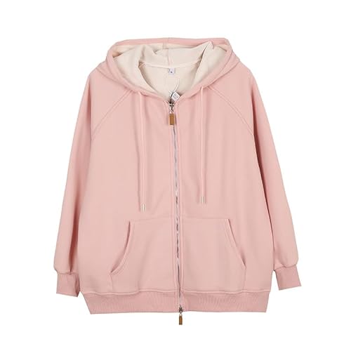 CYee Y2K Preppy Hoodie Weiche Mädchen Baggy Zip Up Sweatshirts Gyaru Cutecore Plus Size Kordelzug Jacke Ästhetische Kleidung, Pink, XL von CYee