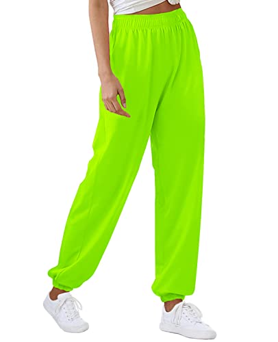 CYiNu Damen-Jogginghose mit hoher Taille, für Herbst und Winter, mit Taschen, Hose, neon green, X-Groß von CYiNu