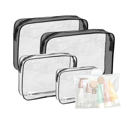 CZAKOMIX 4 Stück Transparente Kulturtasche, Transparent Make-up Tasche Und 11 Stück Reiseflaschen Zum Befüllen Set, PVC Transparente Tasche, für Familie, Männer un Frauen(Mini, Klein, Medium, Groß) CZAKOMIX 4 Stück Transparente Kulturtasche, Transparent Make-up Tasche Und 11 Stück Reiseflaschen Zum Befüllen Set, PVC Transparente Tasche, für Familie, Männer un Frauen(Mini, Klein, Medium, Groß) von CZAKOMIX