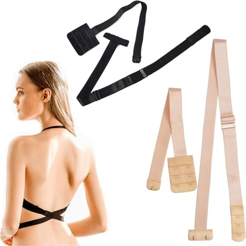 2er-Pack BH-Verlängerungen – Damen-Low-Back-Umsetzungsbänder für Rückenausschnitte, Schwarz & Beige von CZAYEFNH