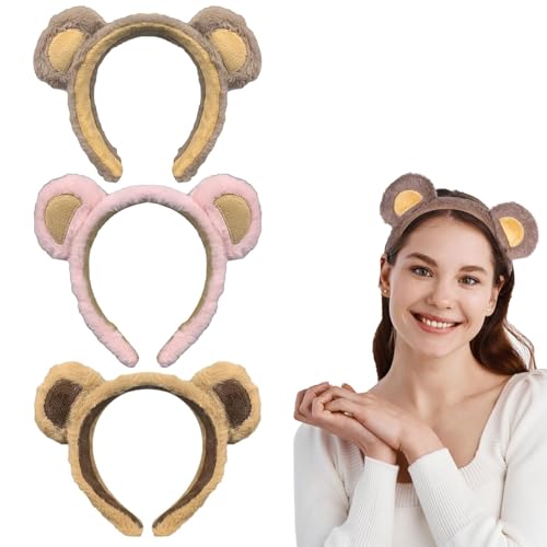 Bear Ears Headbands – Süße Kopfbedeckung mit Karikatur-Bärenohr-Design – 3er Set in Khaki, Braun und Pink – Bequem und dehnbar für Damen – Perfekt für Frühling und Sommer von CZAYEFNH