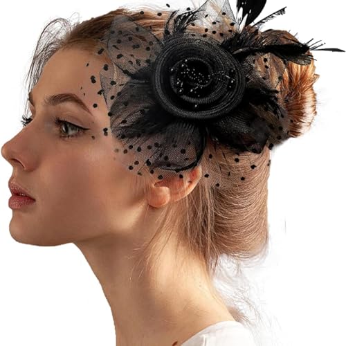CZAYEFNH Schwarzer Hut Damen Fascinator - Haarschmuck für Cocktailpartys & Brautmode mit Federn & Spring Black Finish von CZAYEFNH