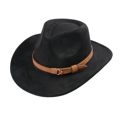 CZCMYAU Western-Cowboyhut für Männer und Frauen, breite Krempe, Filz-Jazzhut mit Band, Klassische Cowgirlhüte mit Gürtel für draußen, Schwarz CZCMYAU Western-Cowboyhut für Männer und Frauen, breite Krempe, Filz-Jazzhut mit Band, Klassische Cowgirlhüte mit Gürtel für draußen, Schwarz von CZCMYAU