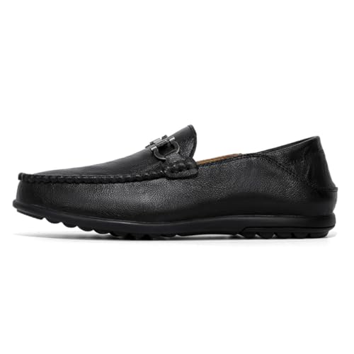 Herren Bequeme Casual Leder Sommer Hausschuhe Casual Elegant Slip On Fahrschuhe Bootsschuhe Classic Loafers, Y1619 Black, 40 EU von CZHIHANEG