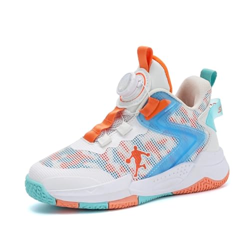 Jungen Mädchen Basketballschuhe High Top Atmungsaktiv Anti-Rutsch Sportschuhe Mode Sneakers Jungen Laufschuhe Unisex 10 UK Child -6.5 UK, F2768 White Orange, 33 EU von CZHIHANEG