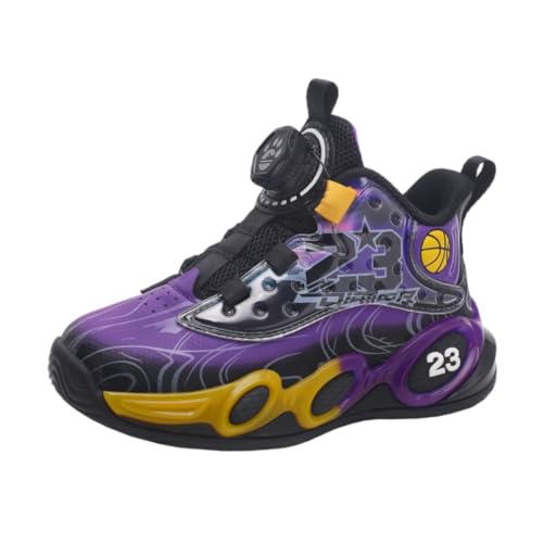 Jungen Mädchen Basketballschuhe High Top Atmungsaktiv Anti-Rutsch Sportschuhe Mode Sneakers Jungen Laufschuhe Unisex 10 UK Child -6.5 UK, F2828 Blackish Purple, 35 EU von CZHIHANEG