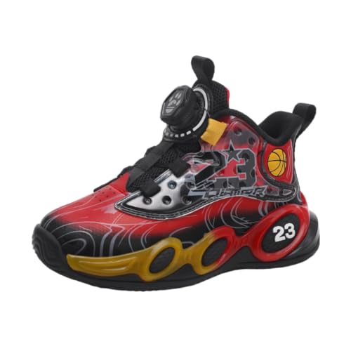 Jungen Mädchen Basketballschuhe High Top Atmungsaktiv Anti-Rutsch Sportschuhe Mode Sneakers Jungen Laufschuhe Unisex 10 UK Child -6.5 UK, F2828 Schwarz Rot, 32 EU von CZHIHANEG
