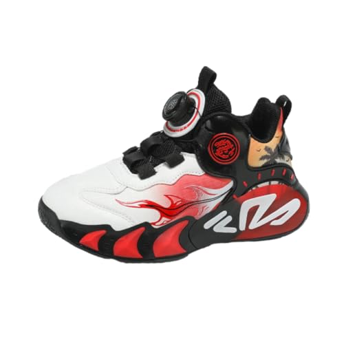 Jungen Mädchen Basketballschuhe High Top Atmungsaktiv Anti-Rutsch Sportschuhe Mode Sneakers Jungen Laufschuhe Unisex 10 UK Child -6.5 UK, F6065 Schwarz Rot, 38/38.5 EU von CZHIHANEG