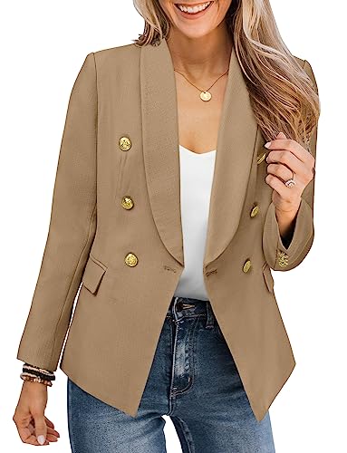 CZIMOO Business Blazer Damen Tailliert Einfarbig Slim Fit Revers Geschäft Mantel Anzüge für Frauen 2023 Mode Khaki M von CZIMOO