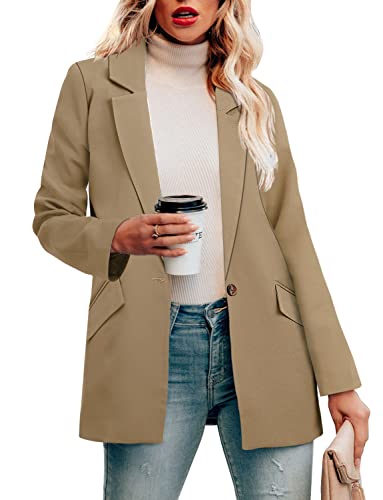 CZIMOO Damen Blazer Büro Anzüge Jacken Open Front Cardigan Casual Revers Outwear mit Langarm Khaki M von CZIMOO