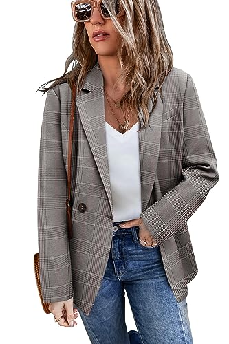 CZIMOO Damen Blazer Büro Anzüge Jacken Open Front Cardigan Elegant Revers Outwear mit Langarm Braun M von CZIMOO