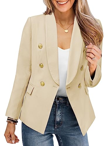 CZIMOO Damen Blazer Elegant 3/4 Ärmel Business Slim Fit Revers Blazer Sakko mit Taschen Casual Arbeit Anzug Cremefarben L von CZIMOO