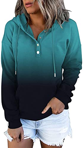 CZIMOO Hoodie Damen Pullover Langarm Sweatshirt Kapuzenpullover mit Kapuze Casual Oversize Fronttasche Hoody Herbst Farbverlauf Tops Blau Violett M von CZIMOO