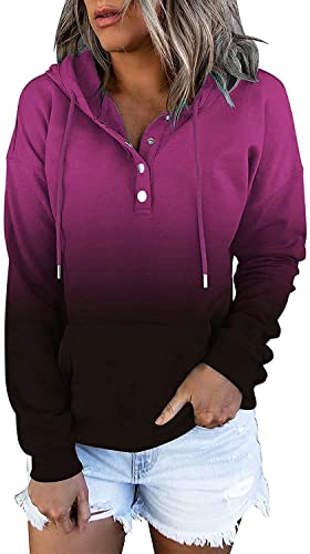 CZIMOO Hoodie Damen Pullover Langarm Sweatshirt Kapuzenpullover mit Kapuze Casual Oversize Fronttasche Hoody Herbst Farbverlauf Tops Rosarot L von CZIMOO