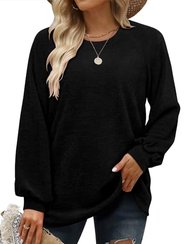 CZIMOO Sweatshirt Damen Elegant Langarm Blusenshirt mit Laternenärmel Pullover Casual Oversized Bluse für Herbst Tunika Schwarz M von CZIMOO