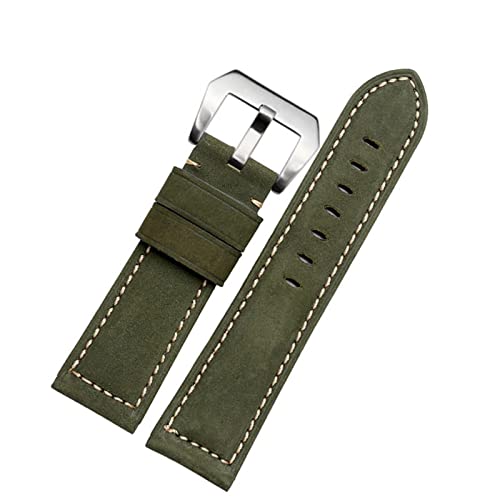 CZKE 20 mm, 22 mm, 24 mm, 26 mm, echtes Leder, Retro-Herren-Uhrenarmband für Panerai PAM111 441 Rindsleder-Armband (Farbe: Armeegrün, Silber, Größe: 24 mm) von CZKE