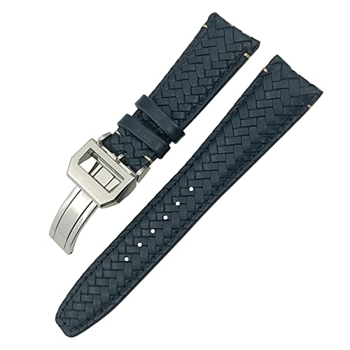 CZKE 20mm 21mm 22mm Gewebe Echtes Leder Uhrenarmband Rindslederband Fit für Iwc Portugieser Pilot IW394005 IW3777. Blaues weiches Uhrband. (Color : Blue Silver 1, Size : 20mm) von CZKE