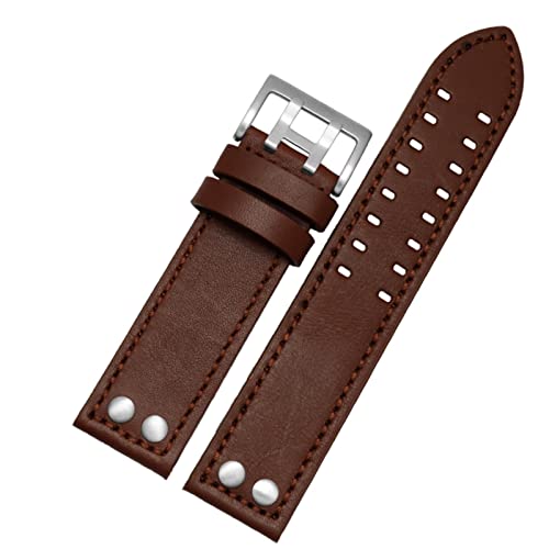 CZKE Echtleder-Armband für Hamilton H760250 H77616533 Armband-Marken-Uhrenarmbänder 20 mm 22 mm mit Knopfverschluss (Farbe: Braun Silber, Größe: 20 mm) von CZKE