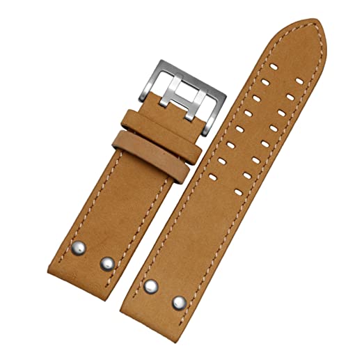 CZKE Echtleder-Armband für Hamilton H760250 H77616533 Armband-Marken-Uhrenarmbänder 20 mm 22 mm mit Knopfverschluss (Farbe: Khaki-Silber, Größe: 22 mm) von CZKE