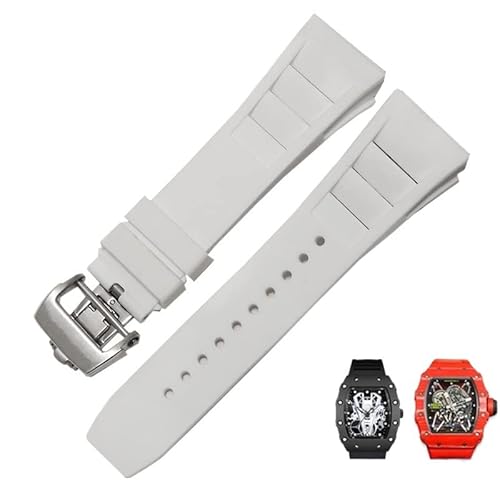 CZKE Gummi-Silikon-Uhrenarmband für Richard Mille RM011 Serie Silikonband Zubehör Herren-Uhrenarmband 25–20 mm (Farbe: Weiß, Größe: 25 mm schwarze Schnalle), 25mm Black Buckle, Achat von CZKE