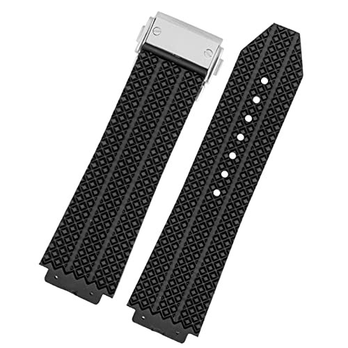 CZKE Uhrband für Hublot Big Bang. Silikon 25 * 19mm wasserdichte Männer Watch Strap Kette Uhr Zubehör Gummi Uhr Armbandkette (Color : Particlesblacksilver, Size : 25-19mm) von CZKE