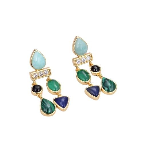 CZMDKEXM 1pcs Stone Malachite Agate Dangle Stud Earrings For Women Ethnic Style von CZMDKEXM