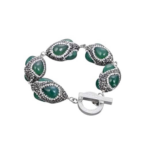CZMDKEXM 8" Green Agate Black Macarsite Zircon Inlaid Bracelet For Women CZMDKEXM 8" Green Agate Black Macarsite Zircon Inlaid Bracelet For Women von CZMDKEXM