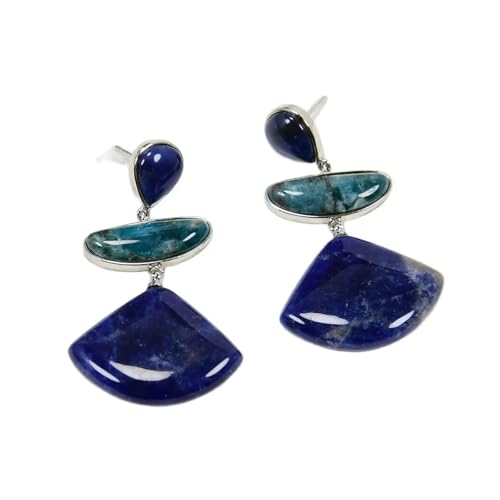 CZMDKEXM Blue Apatite Gemstone Sector Dangle Stud Earrings von CZMDKEXM