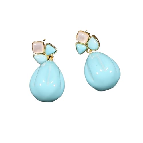 CZMDKEXM Blue Triangle Water Shape Stone White Stud Dangle Earrings von CZMDKEXM